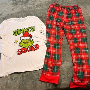 Grinch Squad Women's Holiday Pajama Set - White and Red, NWOT